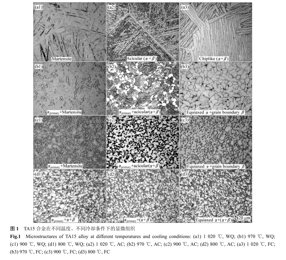 TA15合金在不同溫度、不同冷卻條件下的顯微組織
